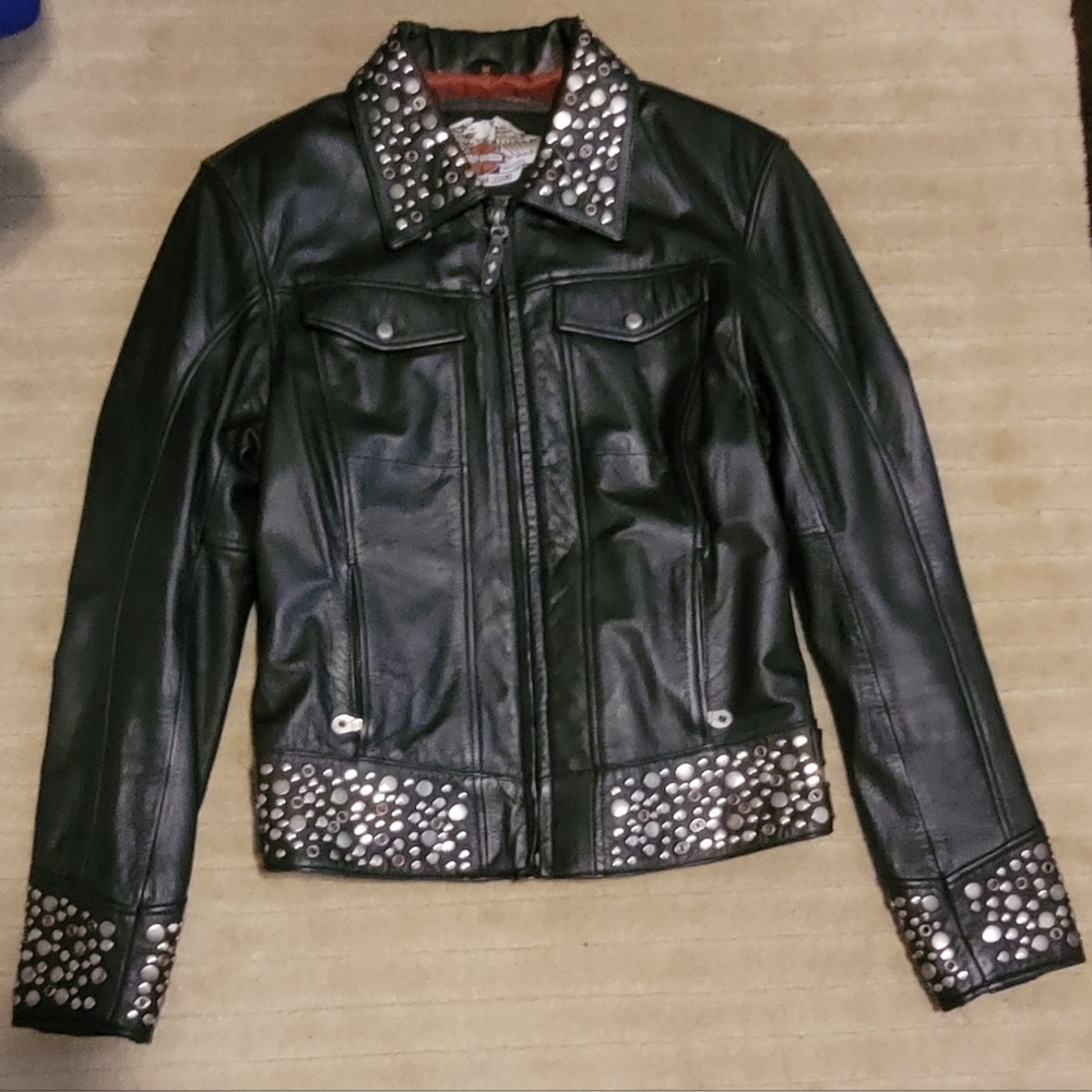 Harley Davidson Women's Studded Leather Jacket Sz Medium Motorcycle Moto